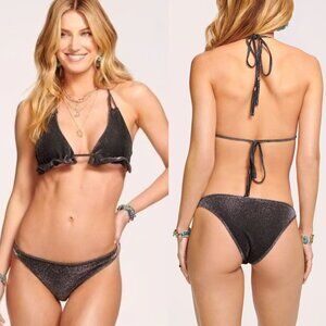 Ramy Brook Black Sparkle Knit Fiji Bikini Set Small 2047